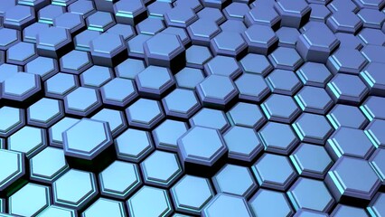 Poster - Abstract background or screensaver made of metal hexagons. Footage for creating an intro. Motion animation.