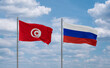 Russia and Tunisia flags, country relationship concept