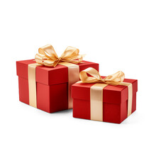 Red Gift Boxes With Gold Ribbons | Birthday & Christmas Gif Box | Isolated On Transparent & White Background | PNG File With Transparency - Generative AI