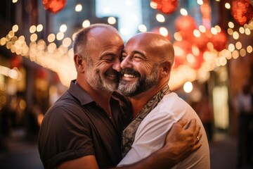 Happy male couple non-traditional orientation, gay, LGBT, romantic relationship of two men. Love serious commitment.