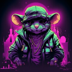  Cute rat glasses cartoon neon lights illustration picture AI generated art