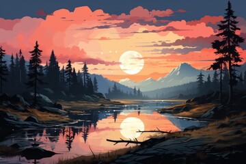 Wall Mural - sunset in the mountains