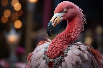 Canvas Print - A stylish flamingo dressed for a fashion show, strutting down the runway. Generative Ai.