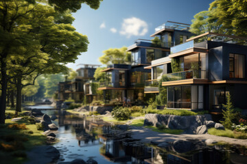 Poster - a sustainable housing project designed to reduce environmental impact while ensuring housing securit