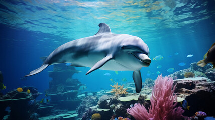 dolphins swimming in the ocean, marine wildlife, sea creature, protect wildlife, ecology and nature 