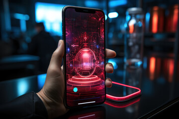 Poster - a user enabling multi-factor authentication on a smartphone, enhancing security. generative ai.