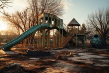 Abandoned Playground In Post-apocalyptic Scenery