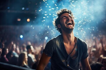 Enthusiastic young man attending a live concert