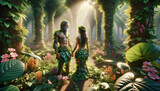 Fototapeta  - Adam and Eve in the garden of Eden