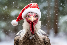 A Festive Winter Turkey Wearing A Santa Hat Against A Winter Landscape