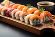 Japanese food restaurant, sushi maki gunkan roll plate or platter set