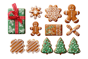 Wall Mural - Christmas collection with gifts for tree cartoon cookie isolated on transparent background.