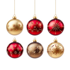 golden & red decoration hanging ball for christmas tree isolated on transparent background.