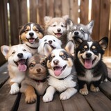 Fototapeta Zwierzęta - Super cute group different breeds puppies animal illustration picture AI generated art