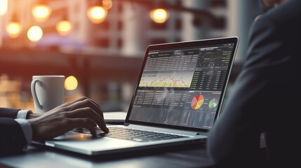 Marketing research and management concept. Bussinessman using laptops analyst working with data analysis business growth marketing and opportunity