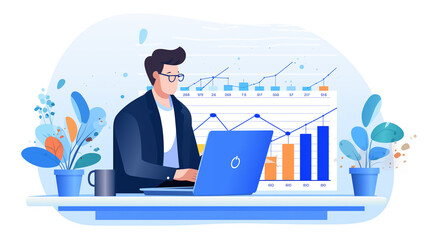 Marketing research and management concept. Bussinessman using laptops analyst working with data analysis business growth marketing and opportunity