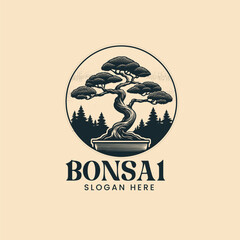 Vintage japanese bonsai tree logo icon design vector  