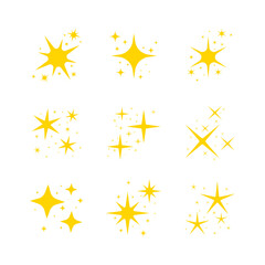 Wall Mural - yellow shiny sparkles icon. set of magic twinkle gold shape for christmas decoration. flat glitter s