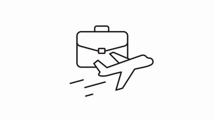Poster - Business trip linear animation. Plane flying. Company executive travel. Seamless loop HD video on white background. Outline motion graphic animation,