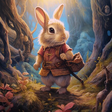 Bunny's Adventure, Cute Rabbit Explore Forest, Generative Ai