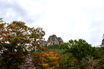 Wall Mural - The beautiful deep valley, early autumn mountain landscape.