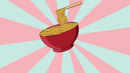 Canvas Print - Animated icon of a bowl of noodles with a rotating background