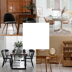 Poster - Ideas of stylish dining room interior design, collage of photos. Space for text