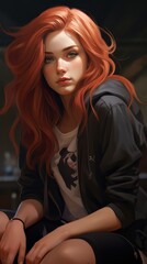 Wall Mural - Redhead skater girl art