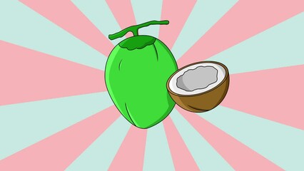 Canvas Print - Animation of a coconut icon with a rotating background