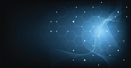 Aufkleber - Background of hexagon geometric dark blue pattern bright. healthcare medical and technology background.Graphic digital science concept design.