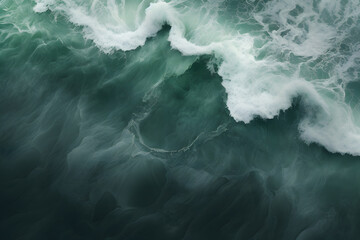 Wall Mural - Spectacular aerial top view background photo of ocean sea water white wave splashing in the deep sea. Drone photo backdrop of sea wave in bird eye waves. green sea