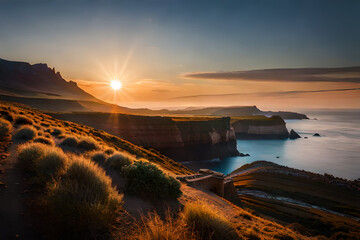 Wall Mural - Fantastic sunset coast with beautiful colors and great light.