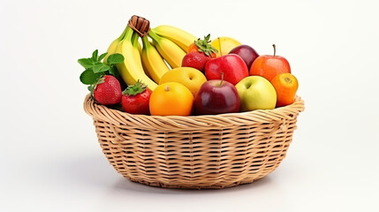 Wall Mural - a bunch of different fruits in a basket isolated on white background