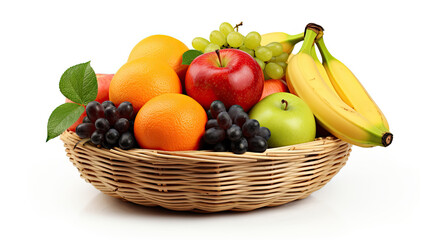 Wall Mural - a bunch of different fruits in a basket isolated on white background