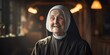 Senior nun with a happy smile dressed in traditional clothing. Generative Ai.