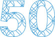 Digital png illustration of blue 50 number on transparent background