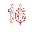 Digital png illustration of red 16 number with flames on transparent background