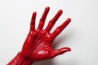Red hand in a latex glove on a white background, close-up, AI Generated