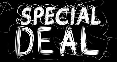 Poster - Special Deal word animation of old chaotic film strip with grunge effect. Busy destroyed TV, video surface, vintage screen white scratches, cuts, dust and smudges.