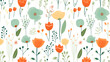 Seamless pattern with tulips, Seamless background with spring flowers, , Floral pattern 