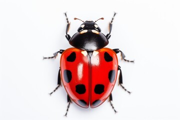 Poster - Generative AI : Extreme macro shots, Beautiful ladybug on flower leaf defocused background.