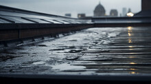 A Rooftop With A Few Drops Of Rain Running Down The Drainpipe