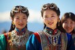 Generative AI : Three women in traditional clothes during Naadam, in Ulan Bataar, Mongolia.