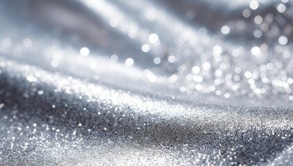 Silver glitter background with bokeh defocused lights and sparkles