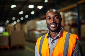 Aufkleber - Generative AI : African America engineer wearing safety helmet and vest standing in the automotive warehouse 