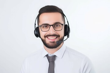 Poster - Call center male person. Sales office service assistance operator. Generate Ai