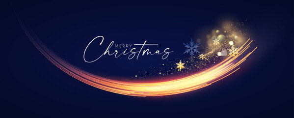Wall Mural - merry christmas shining celeration with motion light and gold snowflakes.