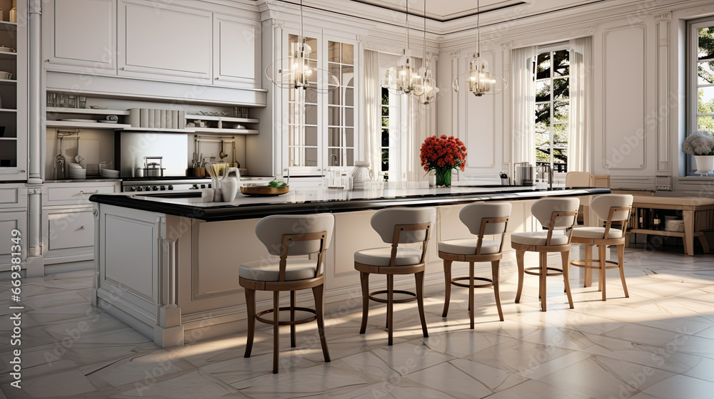 beautiful large white kitchen with white cabinets in luxury home ...