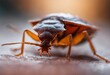 An AI illustration of a bed bug on top of a table covered in food