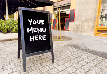 Outdoor cafe menu blackboard mockup